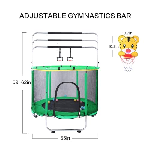 Trampoline for Kids, 55 Inch Adjustable Baby Toddler Trampoline with Basketball Hoop, 440lbs Indoor Outdoor Toddler with Enclosure (Blue) - color: Green