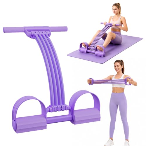 Pedal Resistance Bands with Handles,8-Tube Adjustable Detachable Portable Pedal Resistance Band Multifunction Elastic Tension Rope for Home Exercise Body Abdomen Waist Arm Leg Fitness - color: purple