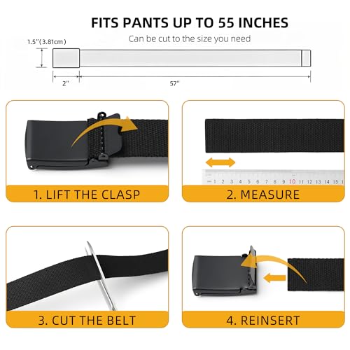Mile High Life Cut To Fit Canvas Web Belt Size Up to 52" with Flip-Top Solid Black Military Buckle - color: 1 Pack Hot Pink