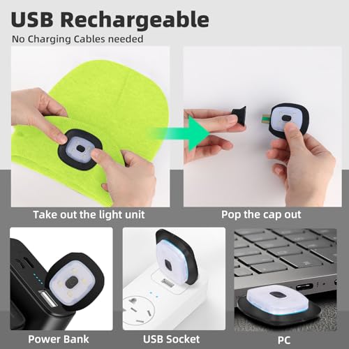 LED Beanie with Light Unisex, Gifts for Men Women, Winter Caps - color: Fluorescent Yellow