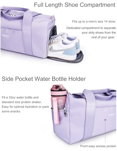 19" Purple Personal Gym Bag for Women,with Shoe Compartment & Wet Pocket - color: Purple, size: 19" Medium Size