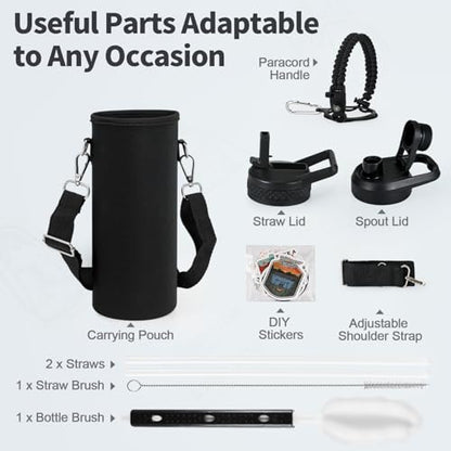 WixByti 20 oz Insulated Water Bottle with Straw, Stainless Steel Water Jug - color: Black, size: 20 Ounces