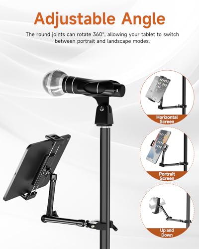 iPad Holder for Mic Stand, 360° Rotating Tablet Mount, 4.7"-13" Devices - size: Long Arm