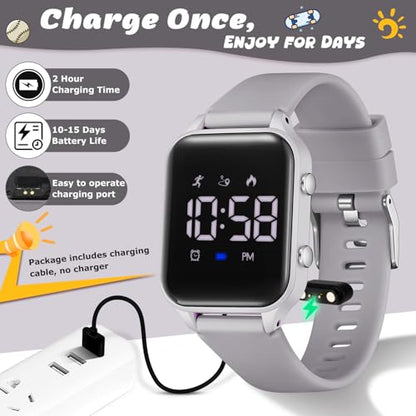 Kids Digital Watches for Boys Girls, Sports Watch with Fitness Tracker, Pedometer, Alarm Clocks, Stopwatch, No App Needed Waterproof Kids Watch, Gift for Teens Student Girls Boys Ages 5-14 - color: L6615E-Grey