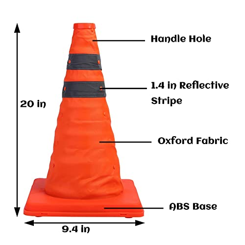 Sunnyglade 4 Pack 20 inch Collapsible Traffic Cones Pop up Reflective - size: 20 inch