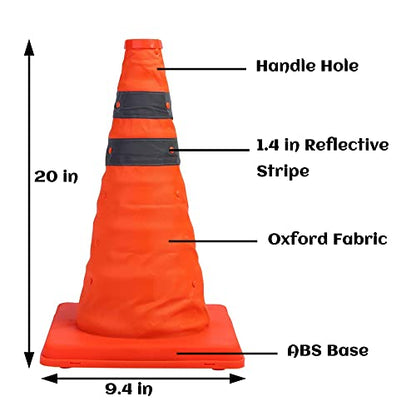 Sunnyglade 4 Pack 20 inch Collapsible Traffic Cones Pop up Reflective - size: 20 inch