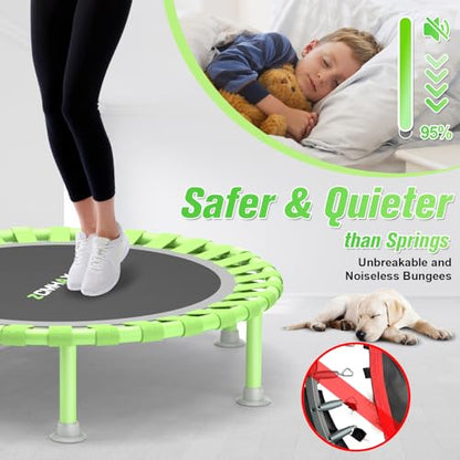 ZCMHAXJ Foldable Mini Trampoline, 40" Rebounder Trampoline for Adults & Kids, 450lbs Capacity with T-Shaped Adjustable Bar, Indoor Fitness Workout Exercise Equipment - color: Green