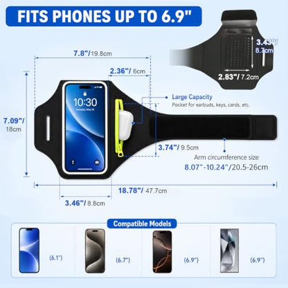 Running Phone Armband with Green Zipper Pocket, Armband Phone Holder - color: Green