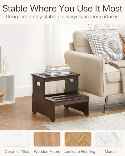 StrongTek Bamboo 2 Step Stool for Adults, 400 lbs Heavy-Duty, Wide Steps - color: Dark Brown