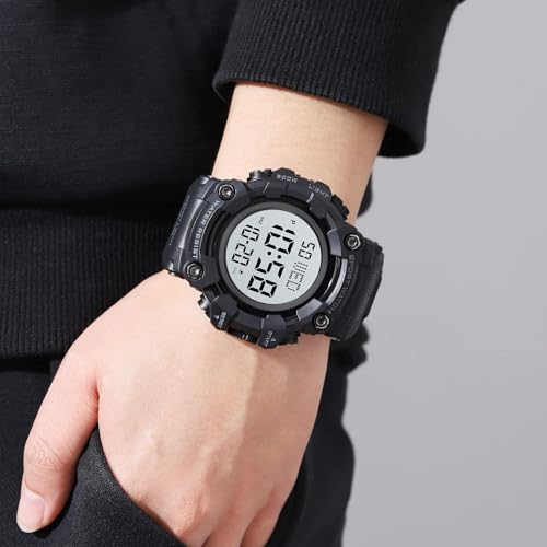 XCZAP Men's Black Digital Sports Watch, Large Face Military Tactical Watch, 5ATM Water Resistant, LED Backlight, Alarm, Stopwatch,Dual Time - color: Black-0