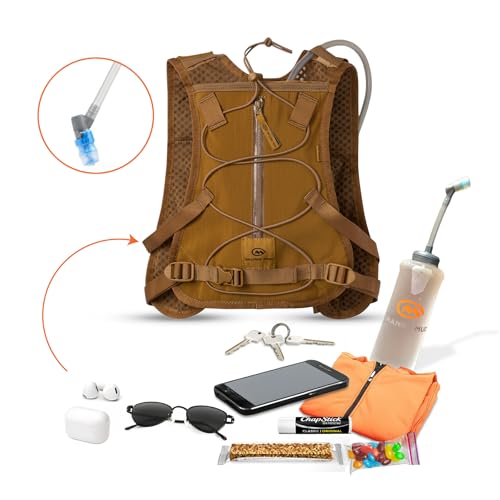 Orange Mud Endurance Pack V3.0 Running Vest – 2L Hydration Backpack for Trail Running, Hiking & Cycling – Lightweight, Breathable Mesh, Gear Pockets, Trekking Pole Loops - color: Coyote Brown