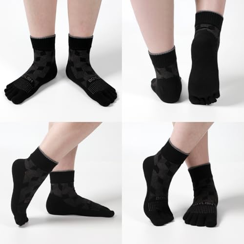 3 Pairs Coolmax Toe Five Finger Running Socks for Men Women -Lightweight Ankle Athletic Sock - color: Black-coolmax, size: Medium