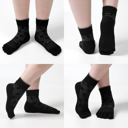 3 Pairs Coolmax Toe Five Finger Running Socks for Men Women -Lightweight Ankle Athletic Sock - color: Black-coolmax, size: Medium