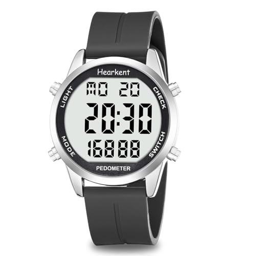 Hearkent Pedometer Watch for Walking for Senior Step Counter Watch - color: Black
