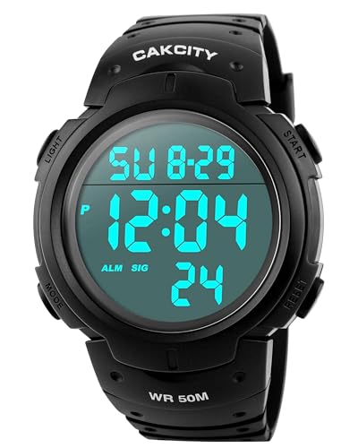 CakCity Digital Watch Mens, Waterproof Sport Wristwatch, Referee Stopwatch - color: Black