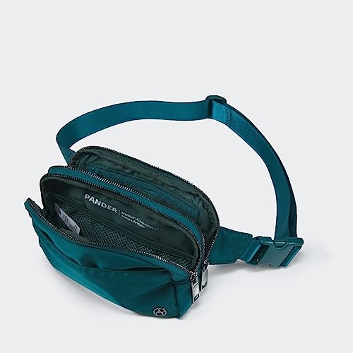 Pander Nylon Fanny Pack Belt Bag for Women with 5 Zipper Pockets - color: Teal Blue