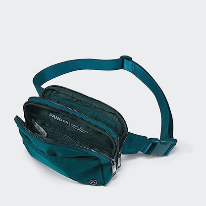 Pander Nylon Fanny Pack Belt Bag for Women with 5 Zipper Pockets - color: Teal Blue