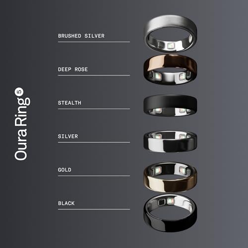 Oura Ring 5 - Stealth - Size 8 - Smart Ring Health Tracker - Sleep, Activity, Women's Health, AI Advisor, 1 Week Battery Life, Oura App, Android & iOS Compatible - color: Stealth, size: 8, style: Ring