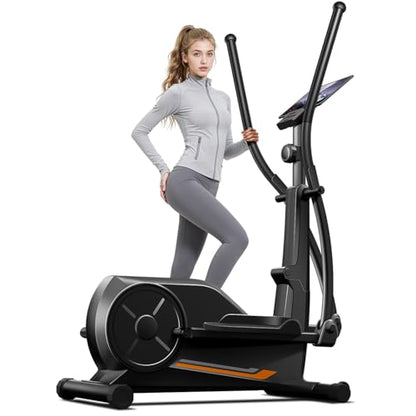 CURSOR Elliptical Exercise Machine, Elliptical Machine for Home with Hyper-Quiet Magnetic Driving System,8&16 Levels Resistance,Compact Elliptical with 12IN Stride,LCD Monitor,350LBS Weight Capacity - size: Black-Quiet Magnetic Driving