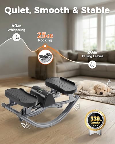 FineWay Upgraded Rock Stepper 2.0 for Exercise at Home, Rocking Stepper Side to Side, Low-Impact Knee-Friendly Exercise Machine with Resistance Bands, LCD Monitor & 330 LBS Capacity, Full Body Workout - color: Black