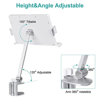 PATIKIL Book Stand for Reading, Metal Reading Rest Book Holder with Page Clips, Height Angle Adjustable, 360° Rotating Arm Suitable for Sheet Music, Laptop