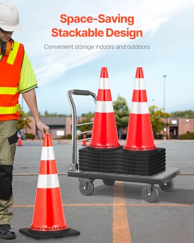VEVOR Safety Cones, 8 Pack 30" Traffic Cones, PVC Orange Construction Cones with Reflective Collars and Black Weighted Base, for Traffic Control, Driveway Road Parking and School Improvement - size: 30''