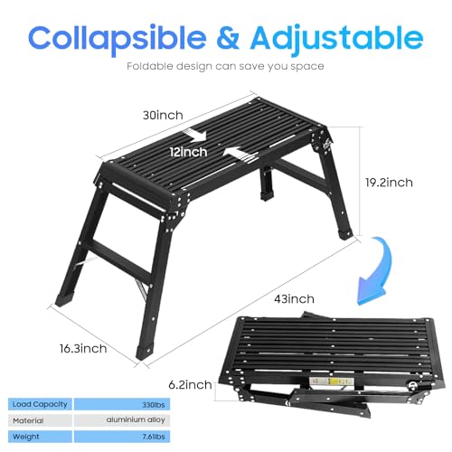 LEADALLWAY Aluminum Work Platform Step Ladder, Black - color: Black