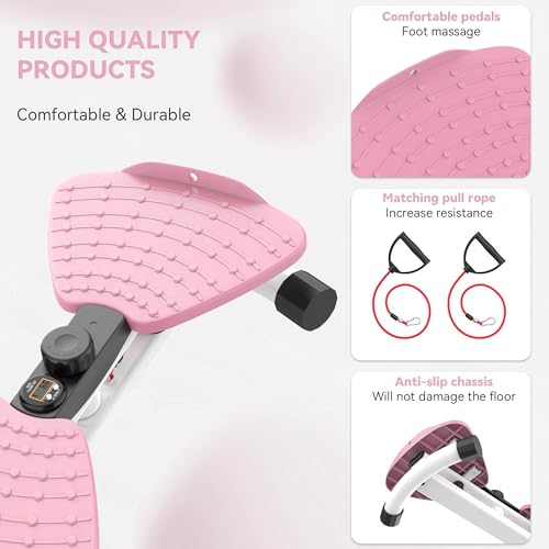 renZEC Waist Twister Machine, Adjustable Exercise Twist Board for Women Men, Noiseless Ab Twister for Home Gym Equipment, 330 lbs Capacity | Track Time, Reps, Calories with Digital Display - color: Pink