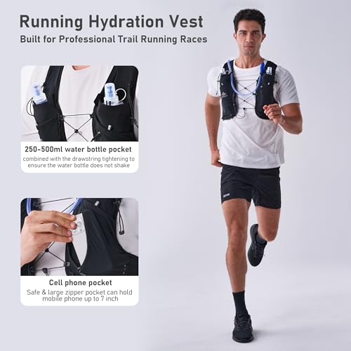 Running Hydration Vest 5L, Running Backpack with 2x500ml Soft Flask - color: Black, size: X-Large
