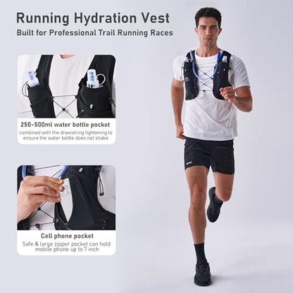 Running Hydration Vest 5L, Running Backpack with 2x500ml Soft Flask - color: Black, size: Large