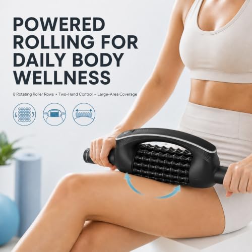 Lymphatic Drainage Massager with 8 Rotating Rollers – Electric Body Massage Roller for Legs, Arms, Stomach & Back – Rechargeable Deep Tissue Massager for Circulation, Recovery & Daily Wellness