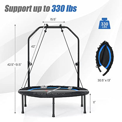 Goplus 40” Folding Fitness Trampoline w/ 2 Resistance Bands - color: Blue