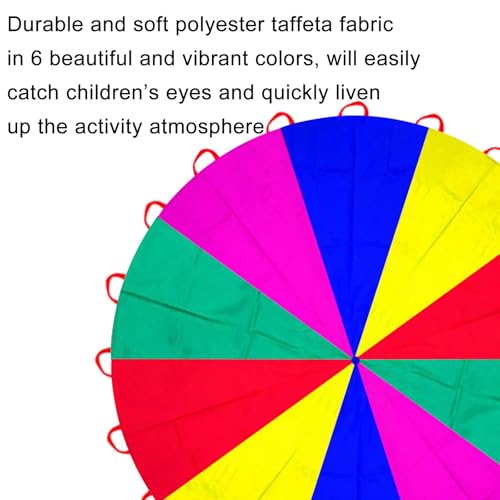 Parachute 13ft/ 16.4ft/ 20ft - Kids Play Gymnastics Parachute with Handles for Group Team Cooperative Games,Indoor Outdoor Gym Class Rainbow Parachute Birthday Church VBS Activity Supplies - size: 16.4ft