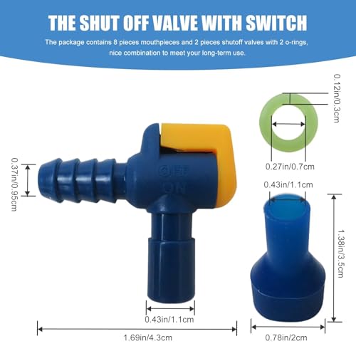 [2025 New] 8-Pack Bite Valve Replacement Mouthpieces for Camelbak and Most Brands, with 2 Shutoff Valve and Tube O-Ring for Hydration Bladder and Backpack Water Reservoir