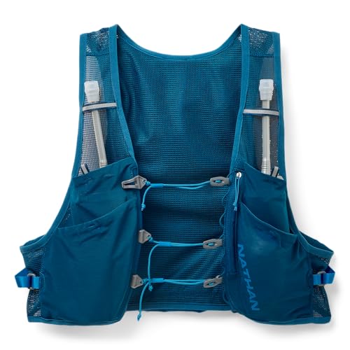 Nathan Hydration Vest - Lightweight, Quick-Fit Fix, Reflective, 4L Storage, Six Pockets, Two 14oz Flasks, Pinnacle Breeze - size: Small-Medium, style: Sailor Blue/Deep Blue
