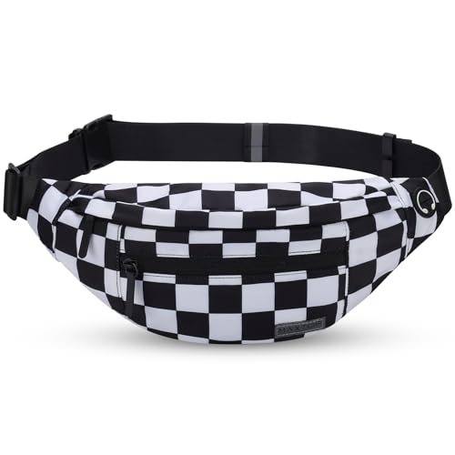 MAXTOP Large Checkered Fanny Pack Crossbody Belt Bag for Shopping Traveling - color: Checkered-Black