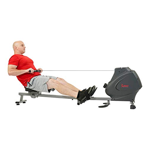 Sunny Health & Fitness Foldable Magnetic Rowing Machince for Home, 44" Long Rail & 16-Level Resistance Rower for Cardio Workout, Free SunnyFit Training App, Optional Footplate for Standing Exercises - color: Classic+Footplate/BK