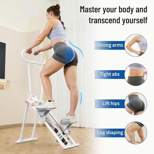 HXD-ERGO Stair Stepper for Home with Adjustable Resistance for Full Body - color: White & Pink