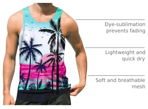 uideazone Mens Beach Tank Tops Summer Graphic Sleeveless Workout Shirt - color: Cocount Tree, size: XX-Large