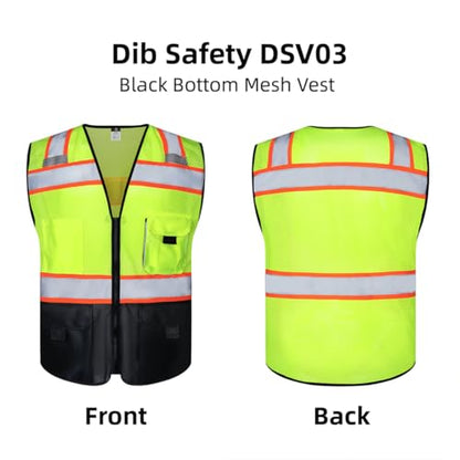 Dib Safety Reflective Safety Vest Made with 3M Tape, Yellow and Black L - color: Yellow & Black, size: Large