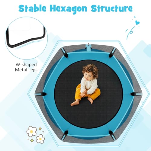 GYMAX Trampoline for Kids, 55” ASTM Approved Toddler Trampoline with All Round Enclosure Net, Safety Pad & Large Access, Indoor/Outdoor Mini Kids Rebounder for Backyard Apartment