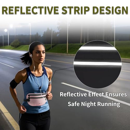 Slim Running Belt for Women Men Runners Fanny Packs With Phone Holder Hidden Pockets Exercise Waist Bag for Marathon Workout - color: Pink/T2085