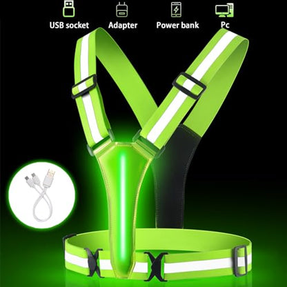 Led Reflective Vest, USB Rechargeable Light Up Running Gear, High Visibility Night Running Vest with Adjustable Waist/Shoulder for Women Men Kids