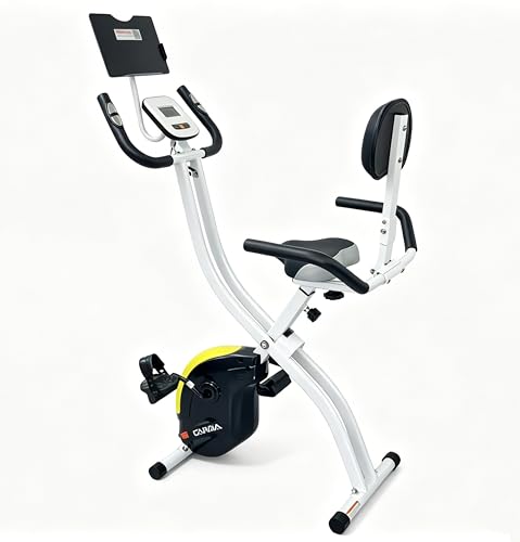 Folding Exercise Bike, Foldable Upright Stationary Bike, Indoor Cycling Magnetic X-Bike with 16-Level Electronic Resistance, Back Support Cushion for Home Gym