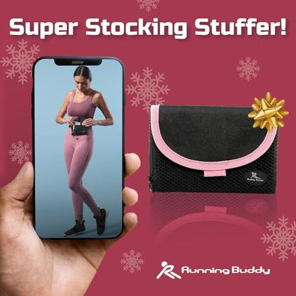 Running Buddy Magnetic Pouch Beltless Running Bag No Bounce - color: Black/Pink, size: XL (6.8 in x 4 in)
