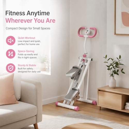Stair Stepper Machine with Handlebar, Foldable Step Machine for Exercise at Home, Adjustable Height Cardio Workout Equipment with LCD Monitor, Compact Fitness Stepper for Full Body Workout