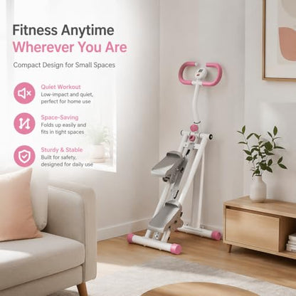 Stair Stepper Machine with Handlebar, Foldable Step Machine for Exercise at Home, Adjustable Height Cardio Workout Equipment with LCD Monitor, Compact Fitness Stepper for Full Body Workout
