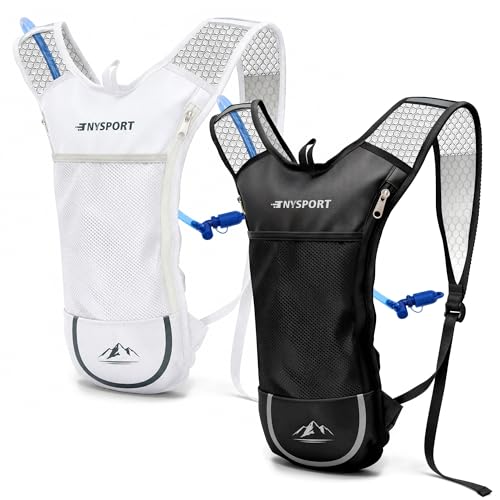 Lightweight 2 Pack Hydration Backpack with 2L Water Bladder for Hiking - color: White & Black