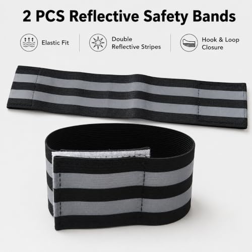 2 PCS Ultra-Reflective Arm Bands Leg Straps for Cycling Adjustable Elastic Safety Wristband for Running Jogging Motorcycle Night Visibility Gear Unisex Black - color: Black