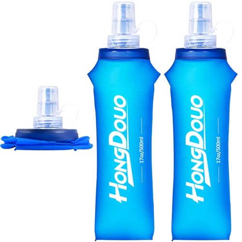 2 Packs Soft Flask, 17oz/500ml TPU Collapsible Soft Water Bottle for Hydration Pack, Running Vest, BPA-Free Folding Water Bottles for Hiking Cycling Climbing Running Outdoor Sports - color: Blue